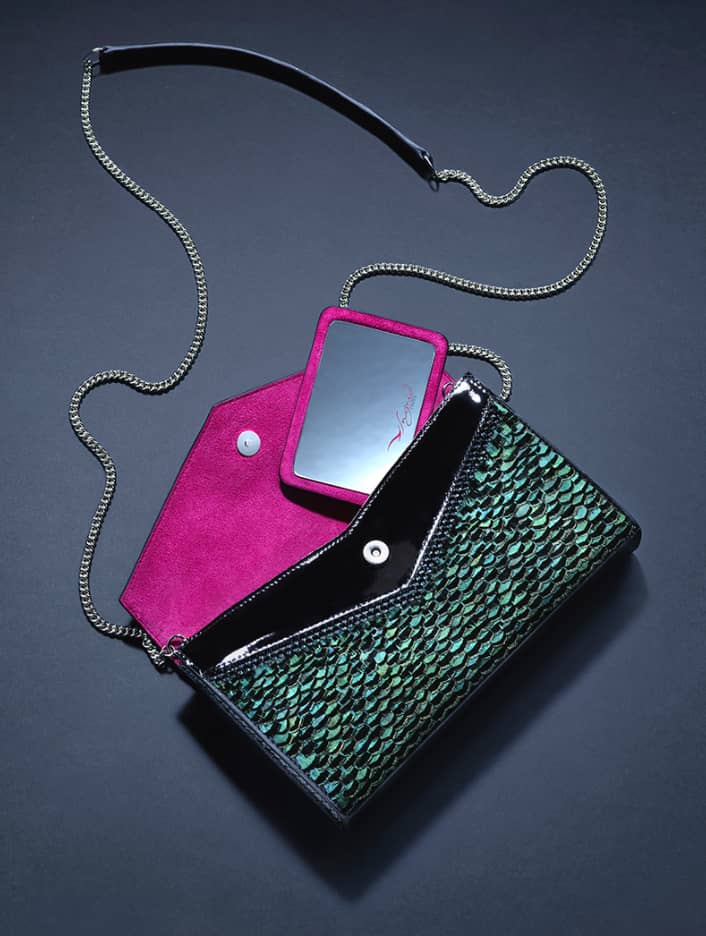 Pochette haute couture Esmeralda + miroir Ingrid Paris